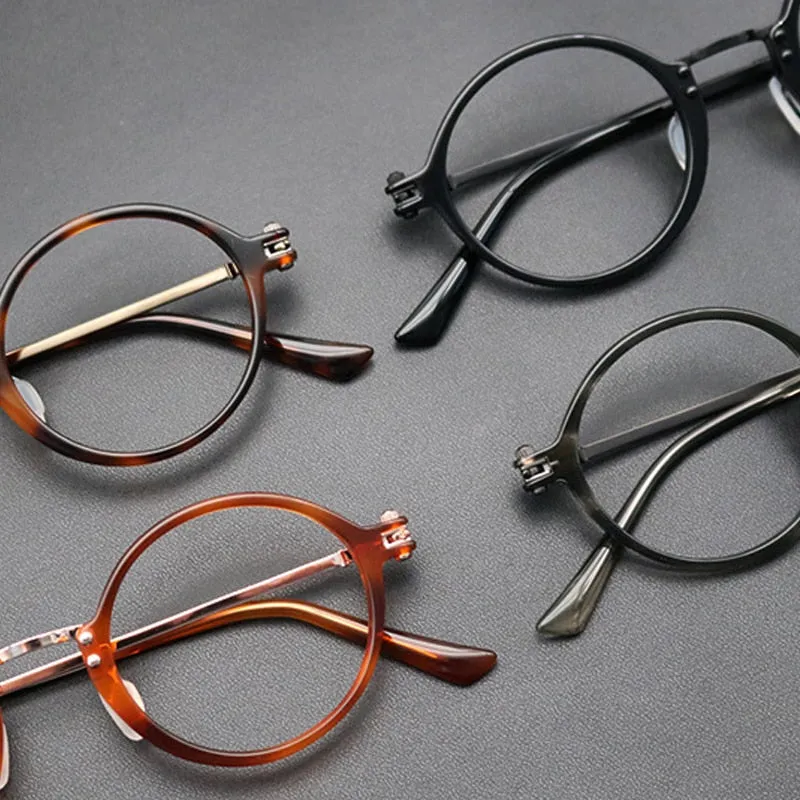 Gatenac Unisex Full Rim Round Titanium Acetate Frame Eyeglasses Gxyj696