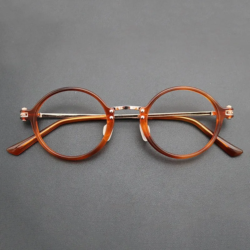 Gatenac Unisex Full Rim Round Titanium Acetate Frame Eyeglasses Gxyj696