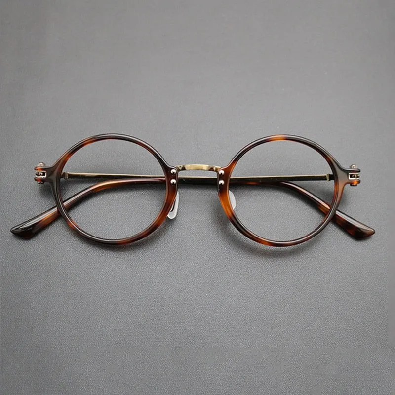 Gatenac Unisex Full Rim Round Titanium Acetate Frame Eyeglasses Gxyj696