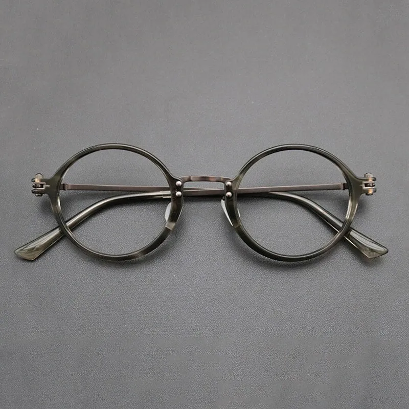 Gatenac Unisex Full Rim Round Titanium Acetate Frame Eyeglasses Gxyj696