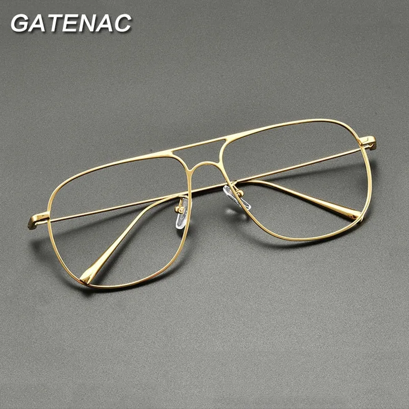 Gatenac Unisex Full Rim Square Titanium Double Bridge Eyeglasses Gxyj836