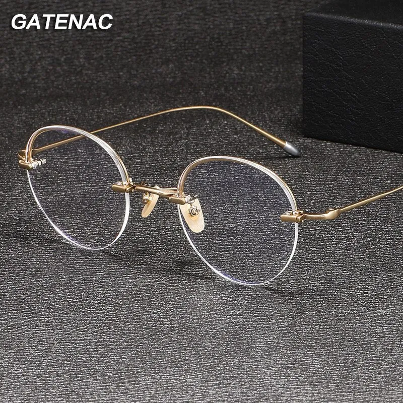 Gatenac Unisex Rimless Round Titanium Eyeglasses Gxyj1038