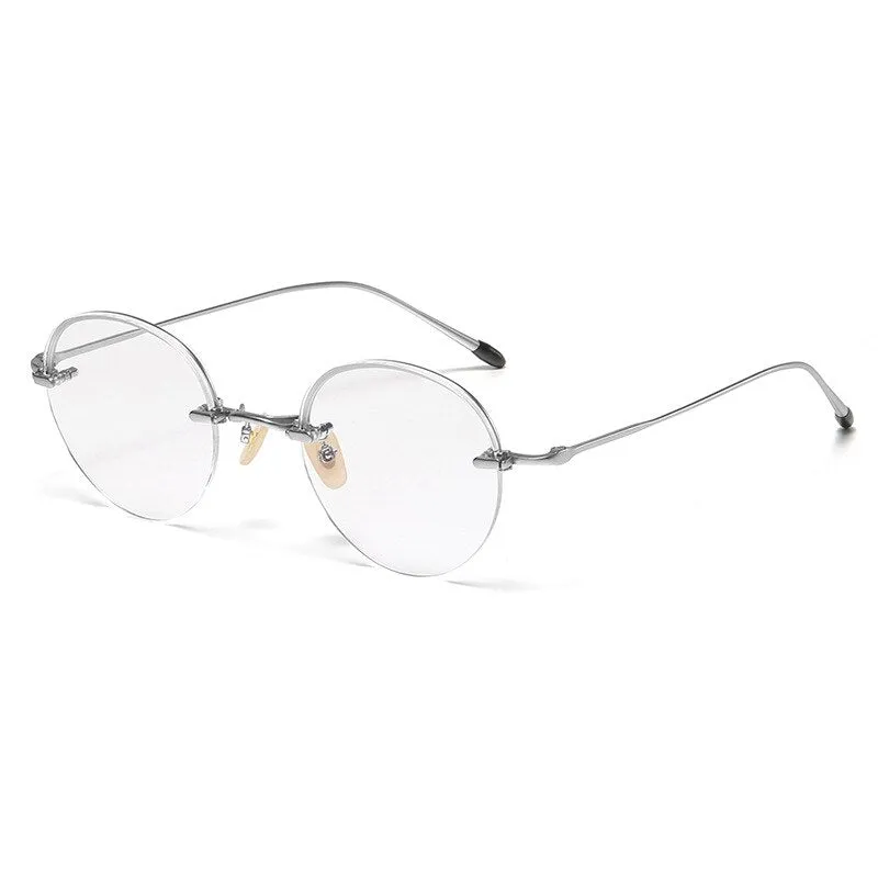 Gatenac Unisex Rimless Round Titanium Eyeglasses Gxyj1038