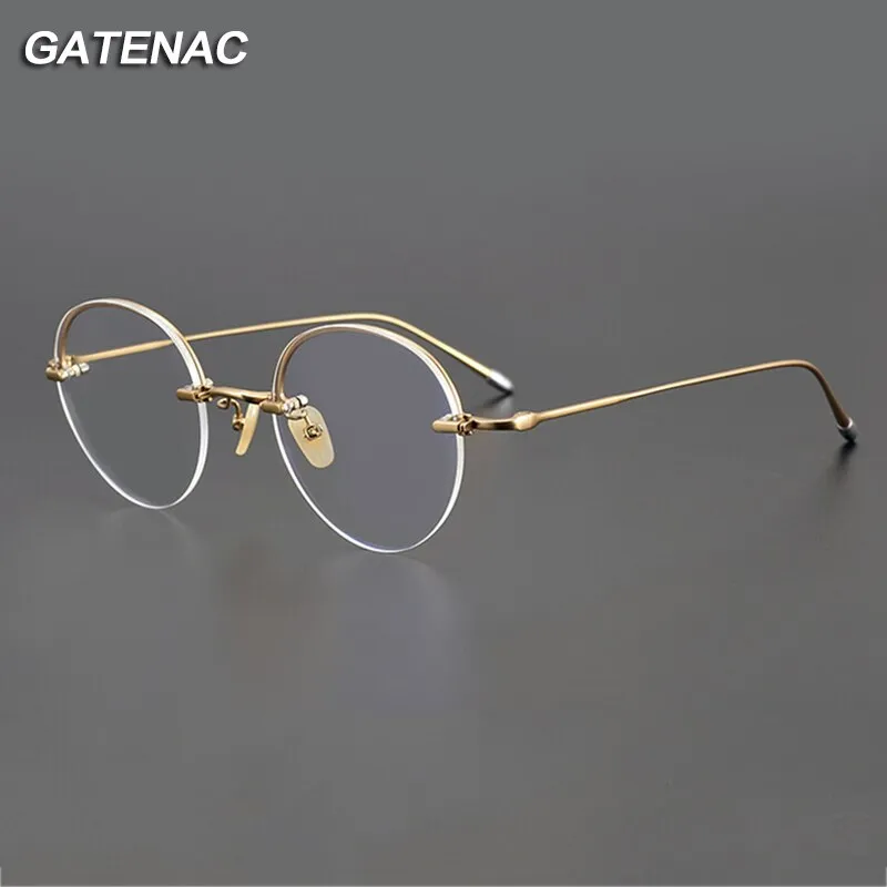 Gatenac Unisex Rimless Round Titanium Eyeglasses Gxyj1038