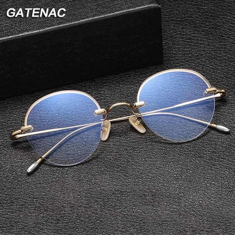 Gatenac Unisex Rimless Round Titanium Eyeglasses Gxyj1038