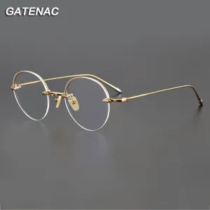 Gatenac Unisex Rimless Round Titanium Eyeglasses Gxyj1038