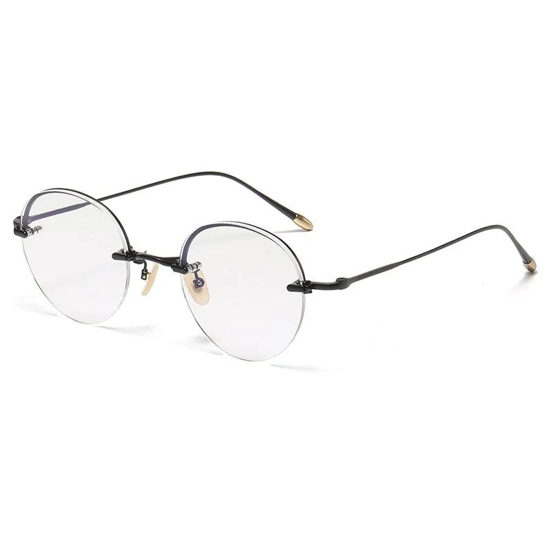 Gatenac Unisex Rimless Round Titanium Eyeglasses Gxyj1038