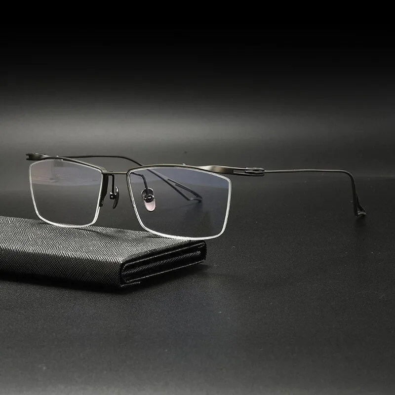 Gatenac Unisex Semi Rim Square Titanium Eyeglasses Gxyj936
