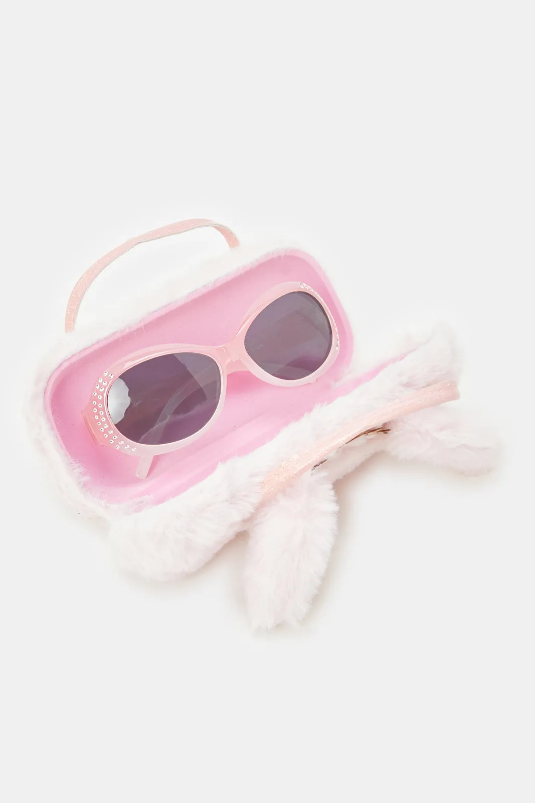 Girls Pink Aviator Sunglasses With Sequins Embellished Case