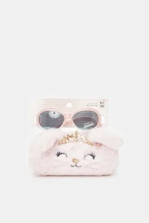 Girls Pink Aviator Sunglasses With Sequins Embellished Case