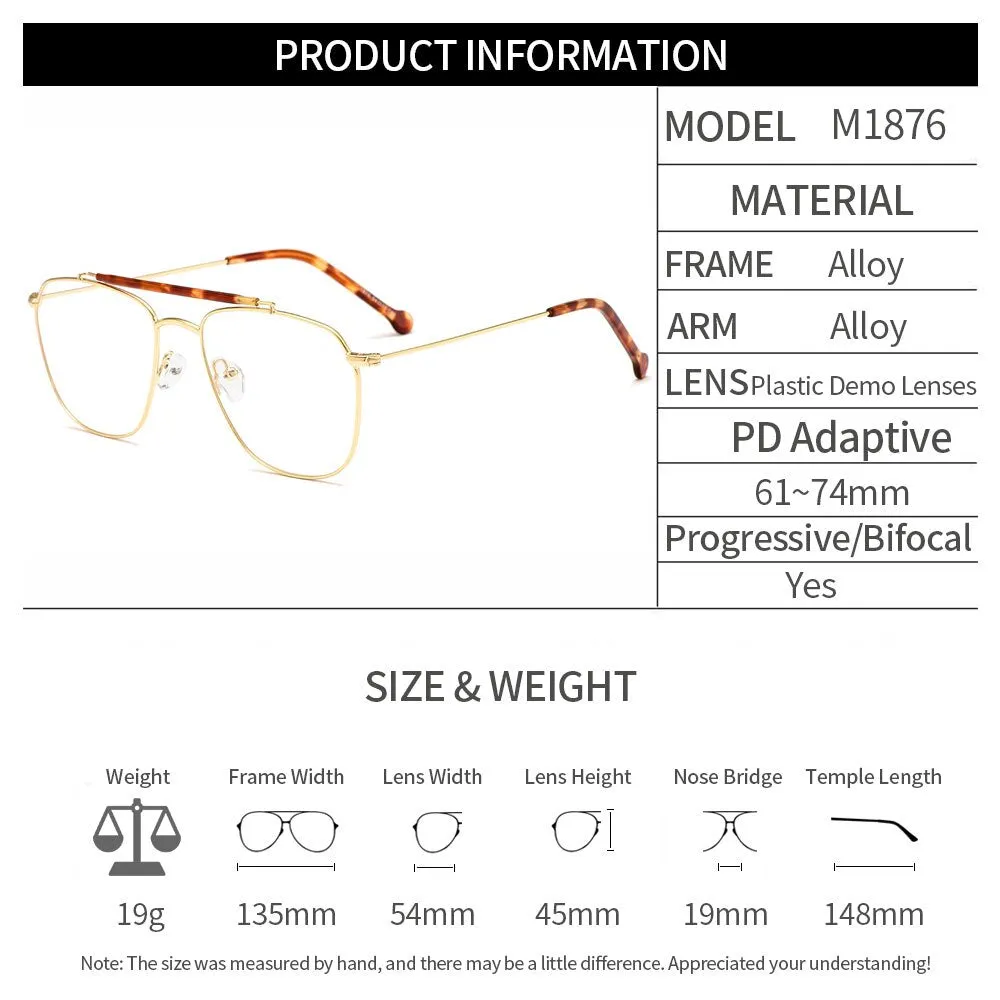 Gmei Men's Full Rim Square Double Bridge Alloy Eyeglasses M1876