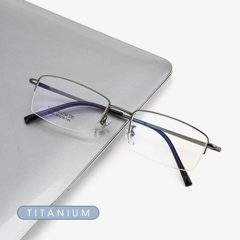 Gmei Men's Semi Rim Square Titanium Eyeglasses 8652f