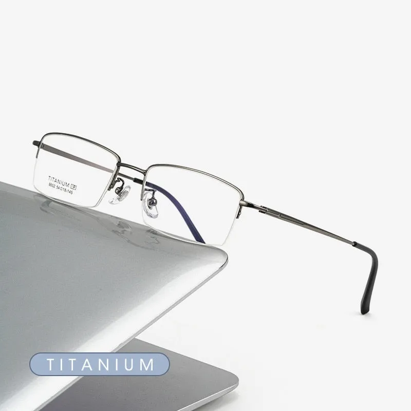 Gmei Men's Semi Rim Square Titanium Eyeglasses 8652f