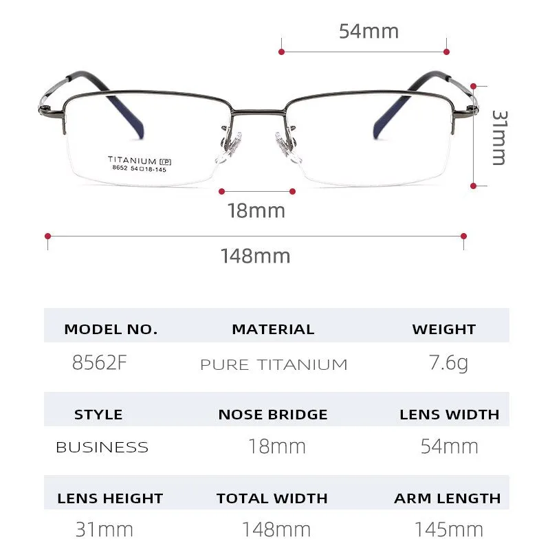 Gmei Men's Semi Rim Square Titanium Eyeglasses 8652f