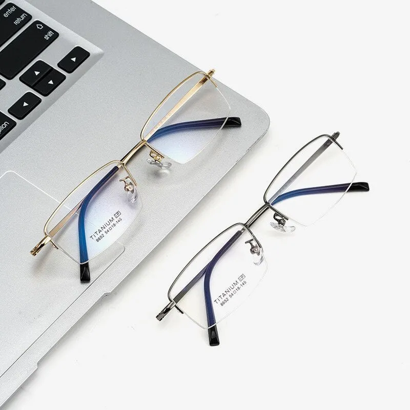 Gmei Men's Semi Rim Square Titanium Eyeglasses 8652f