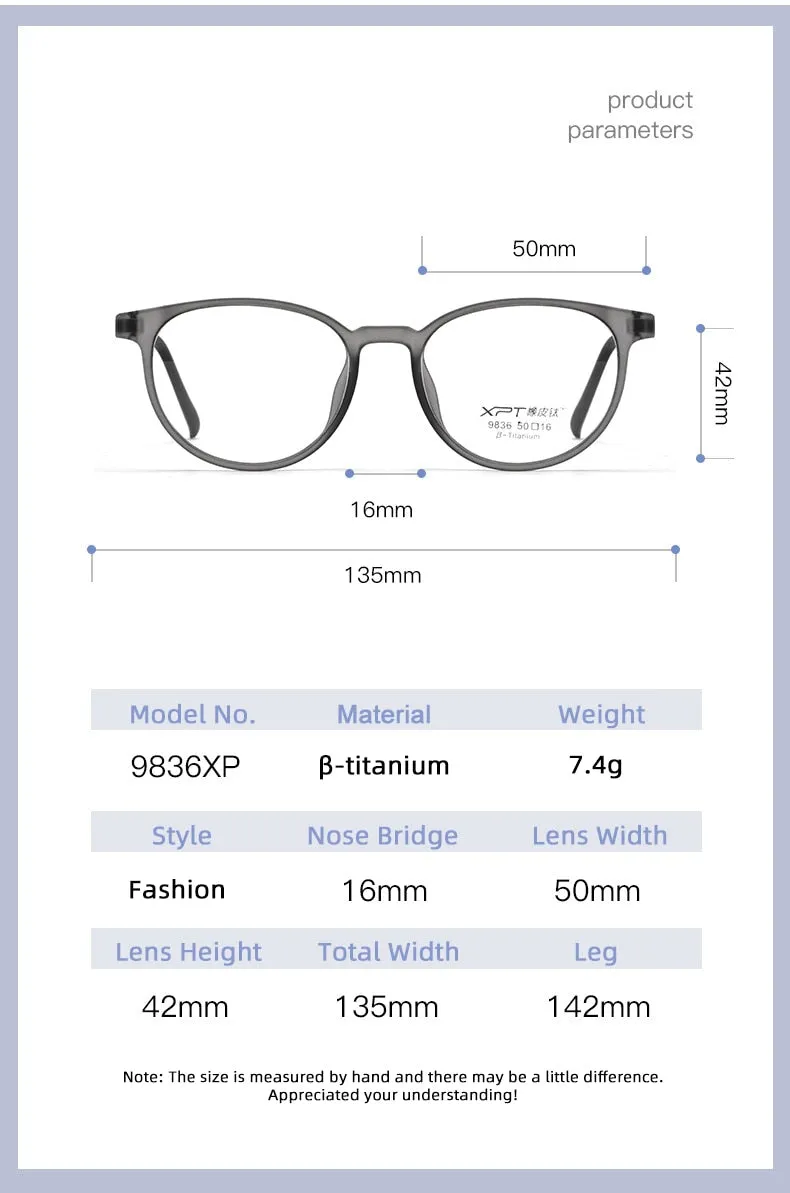 Gmei Unisex Full Rim Round Square Tr 90 Titanium Eyeglasses 9836xp
