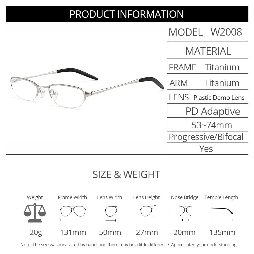 Gmei Women's Eyeglasses Rectangle Semi Rim Pure Titanium W2008