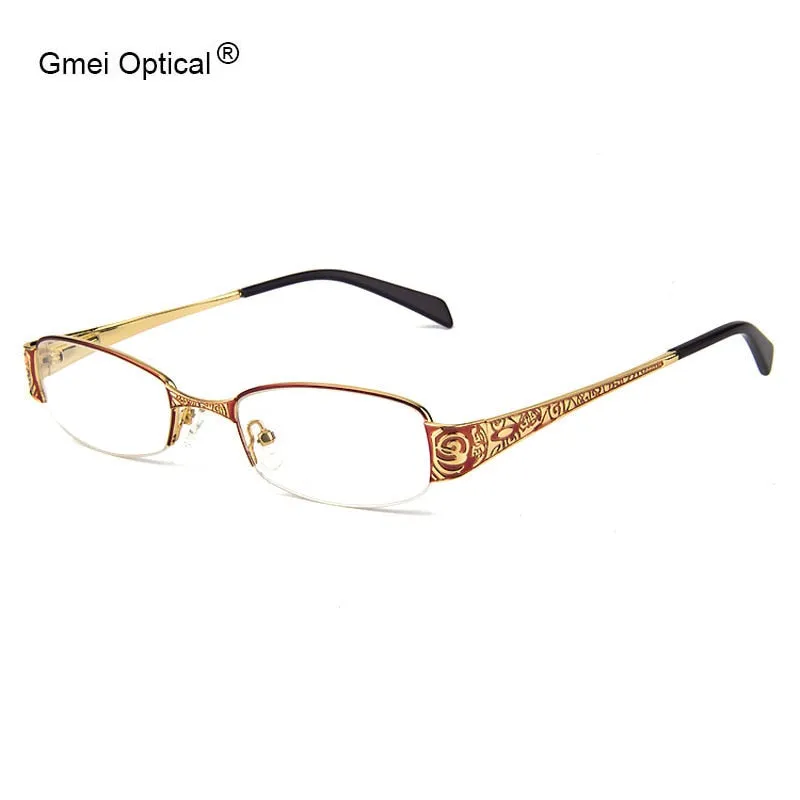 Gmei Women's Eyeglasses Rectangular Half-Rim Alloy T8039