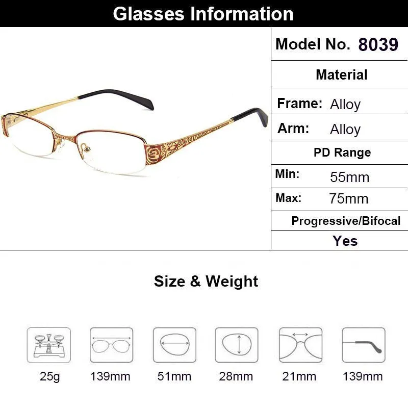 Gmei Women's Eyeglasses Rectangular Half-Rim Alloy T8039