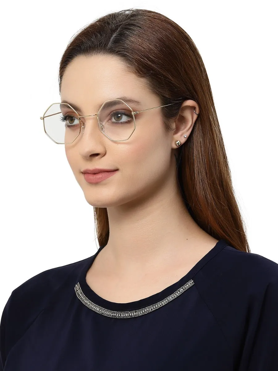 Gold Hexagon Full Rim Unisex Computer Spex Zero Power