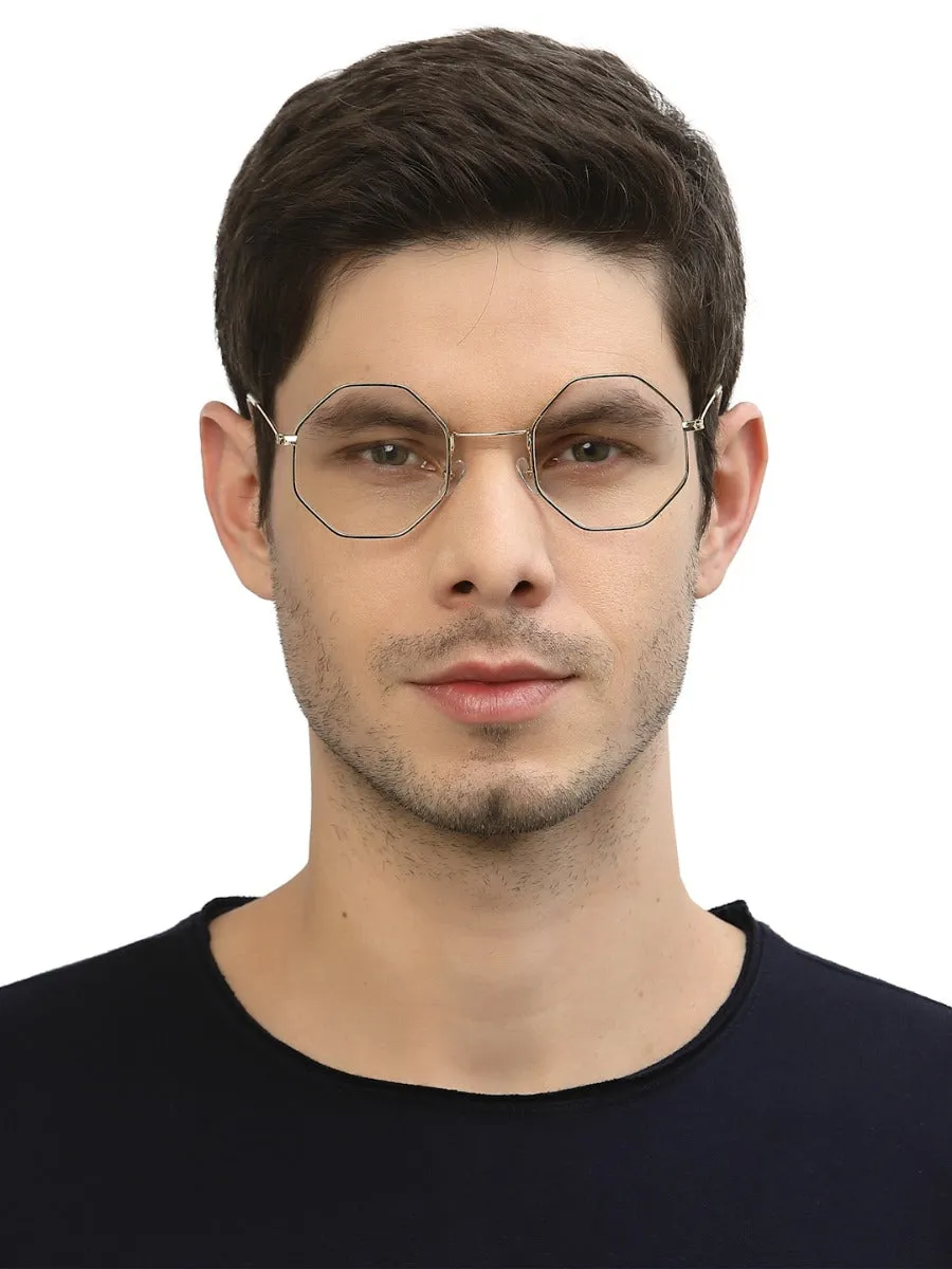 Gold Hexagon Full Rim Unisex Computer Spex Zero Power