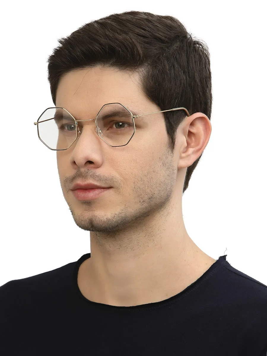 Gold Hexagon Full Rim Unisex Computer Spex Zero Power