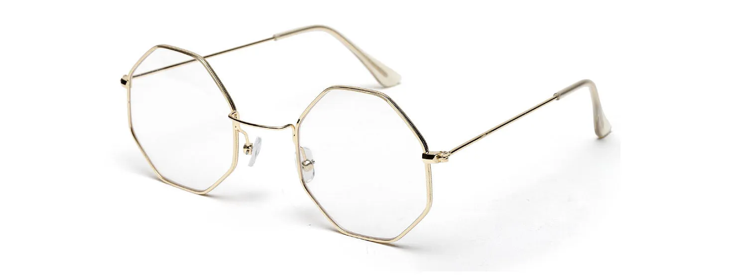 Gold Hexagon Full Rim Unisex Computer Spex Zero Power