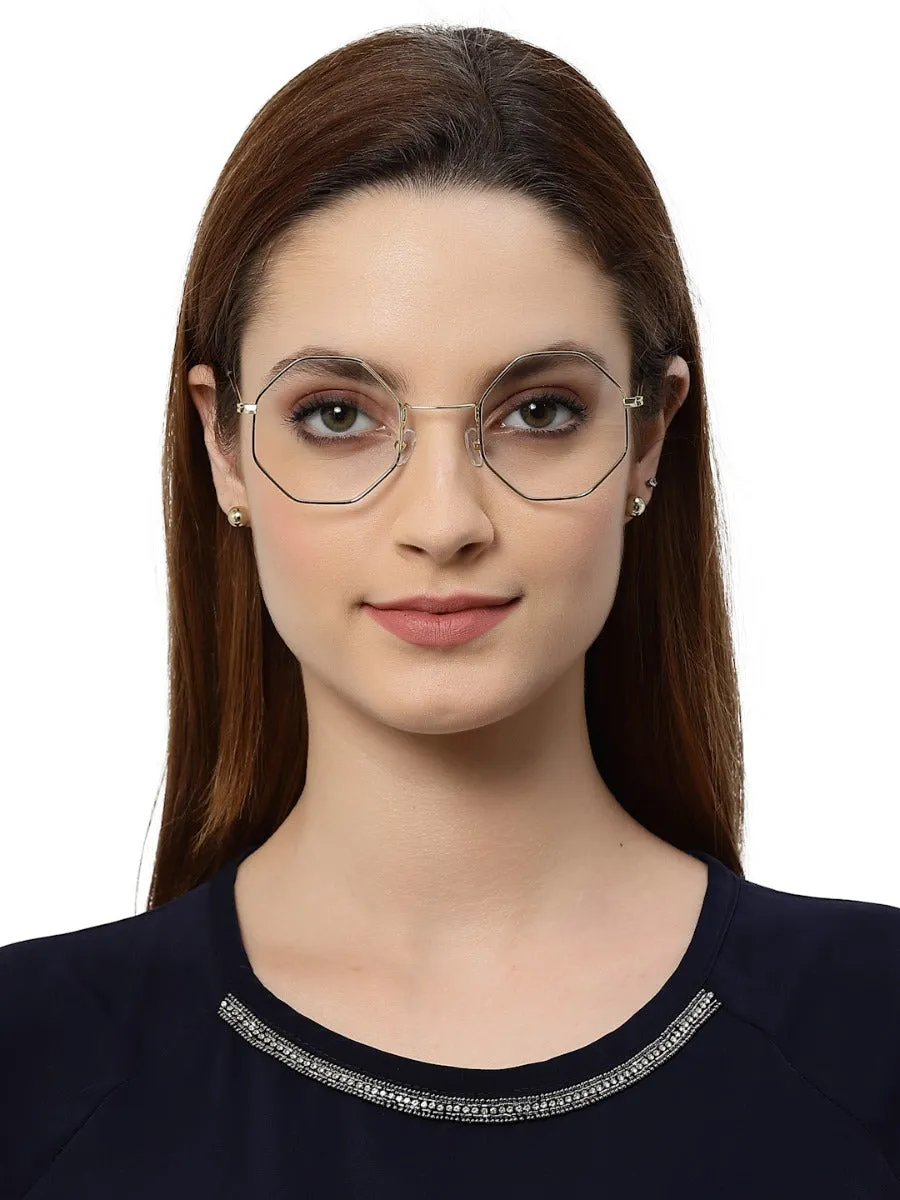Gold Hexagon Full Rim Unisex Computer Spex Zero Power