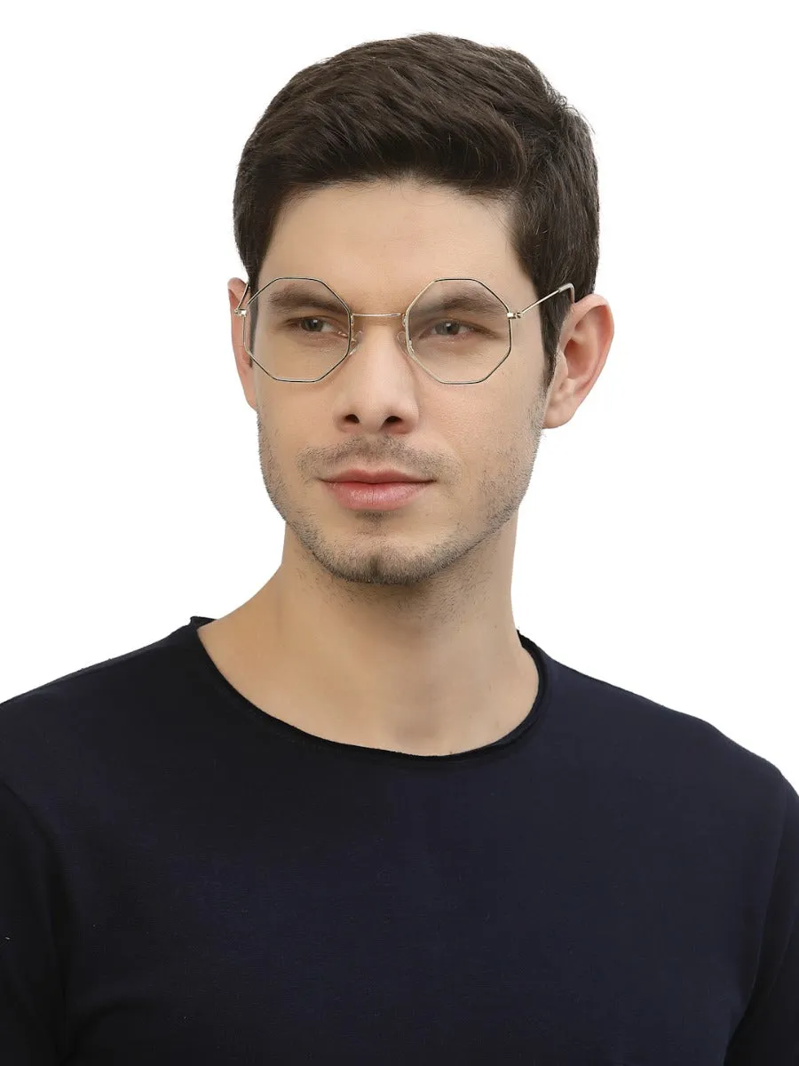 Gold Hexagon Full Rim Unisex Computer Spex Zero Power