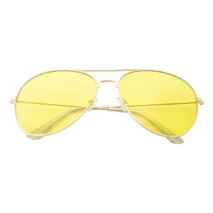 grinderPUNCH Mens Large Aviator Sunglasses - Gold Frame/Yellow Lens