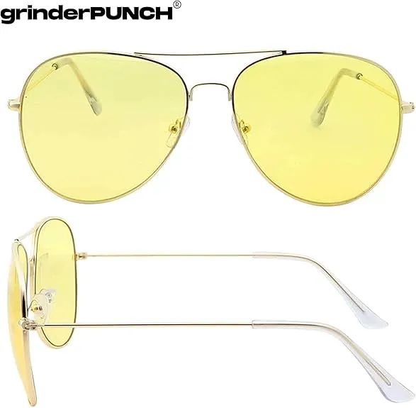 grinderPUNCH Mens Large Aviator Sunglasses - Gold Frame/Yellow Lens