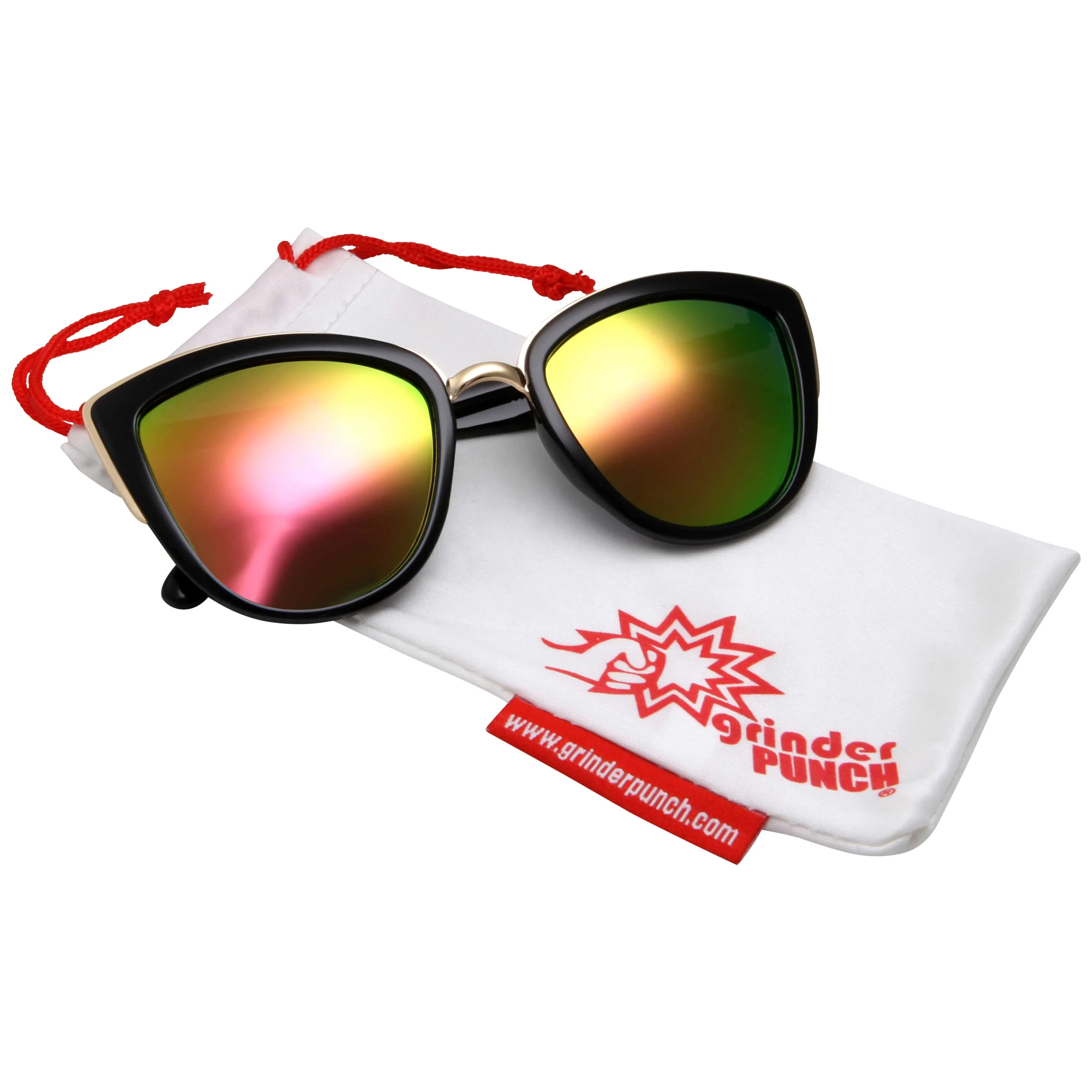 grinderPUNCH Womens Flash Color Mirror Lens Oversized Cat Eye Sunglasses
