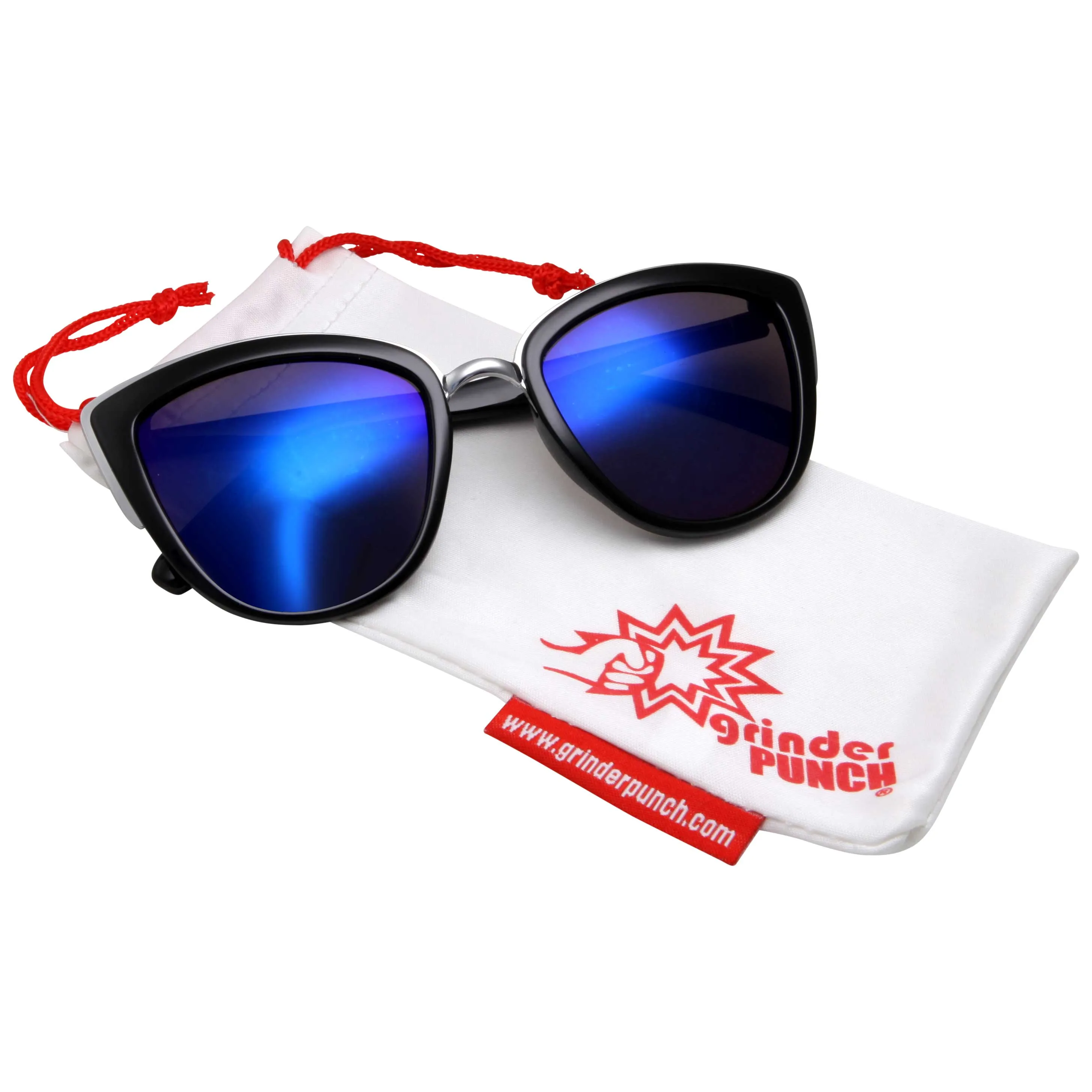 grinderPUNCH Womens Flash Color Mirror Lens Oversized Cat Eye Sunglasses