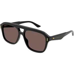 Gucci Men's Sunglasses - Black Acetate Pilot Full Rim Frame Brown Lens | GG1263S 002
