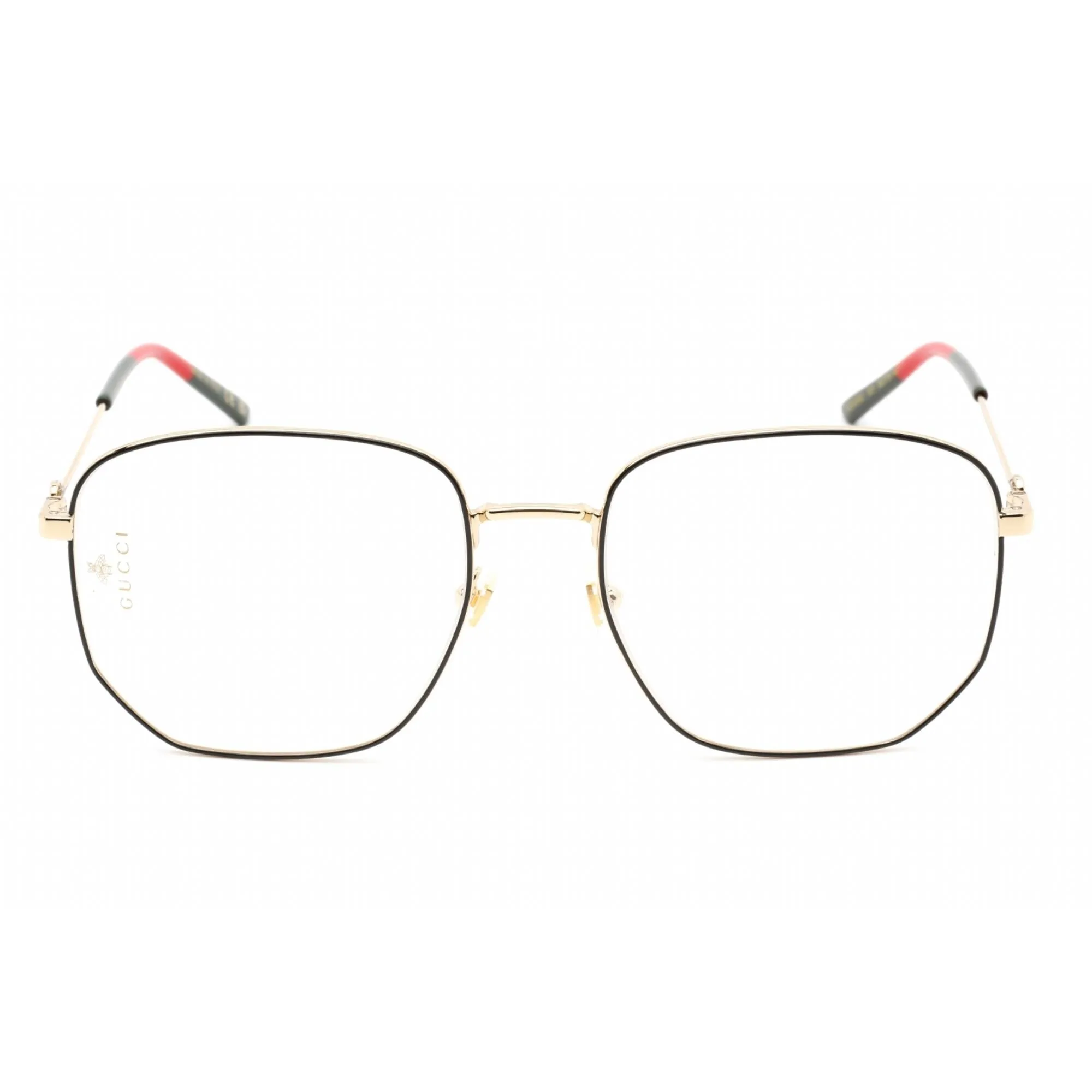 Gucci Women's Eyeglasses - Gold Black Metal Square Frame Clear Lens | GG0396O 001
