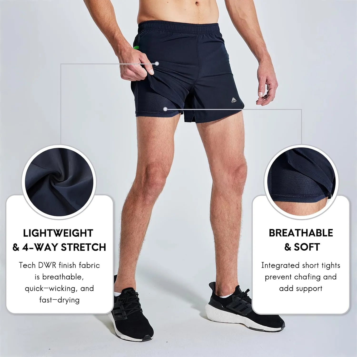 Haimont Men’s 5 Inch Trail Running Shorts with Liner 2 in 1 Quick Dry Athletic Shorts with Pockets, Moisture Wicking