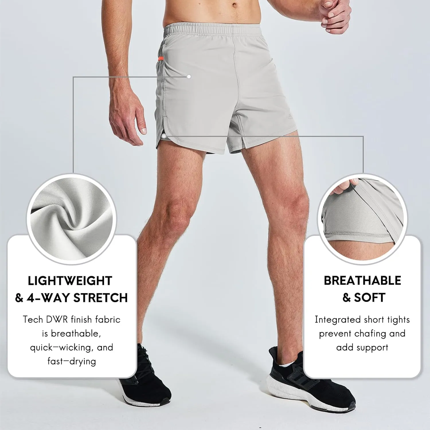 Haimont Men’s 5 Inch Trail Running Shorts with Liner 2 in 1 Quick Dry Athletic Shorts with Pockets, Moisture Wicking