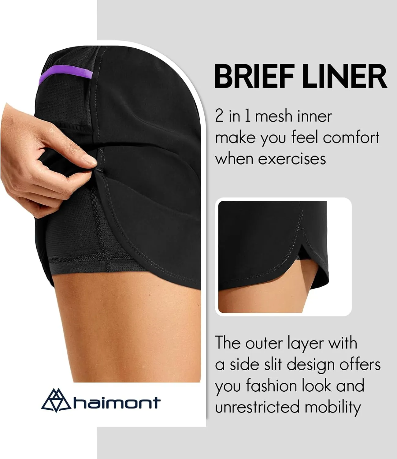 Haimont Womens Trail Running Shorts with Liner,4 in 2 in 1 Water Resistant Shorts with Pockets, Quick Dry Breathable