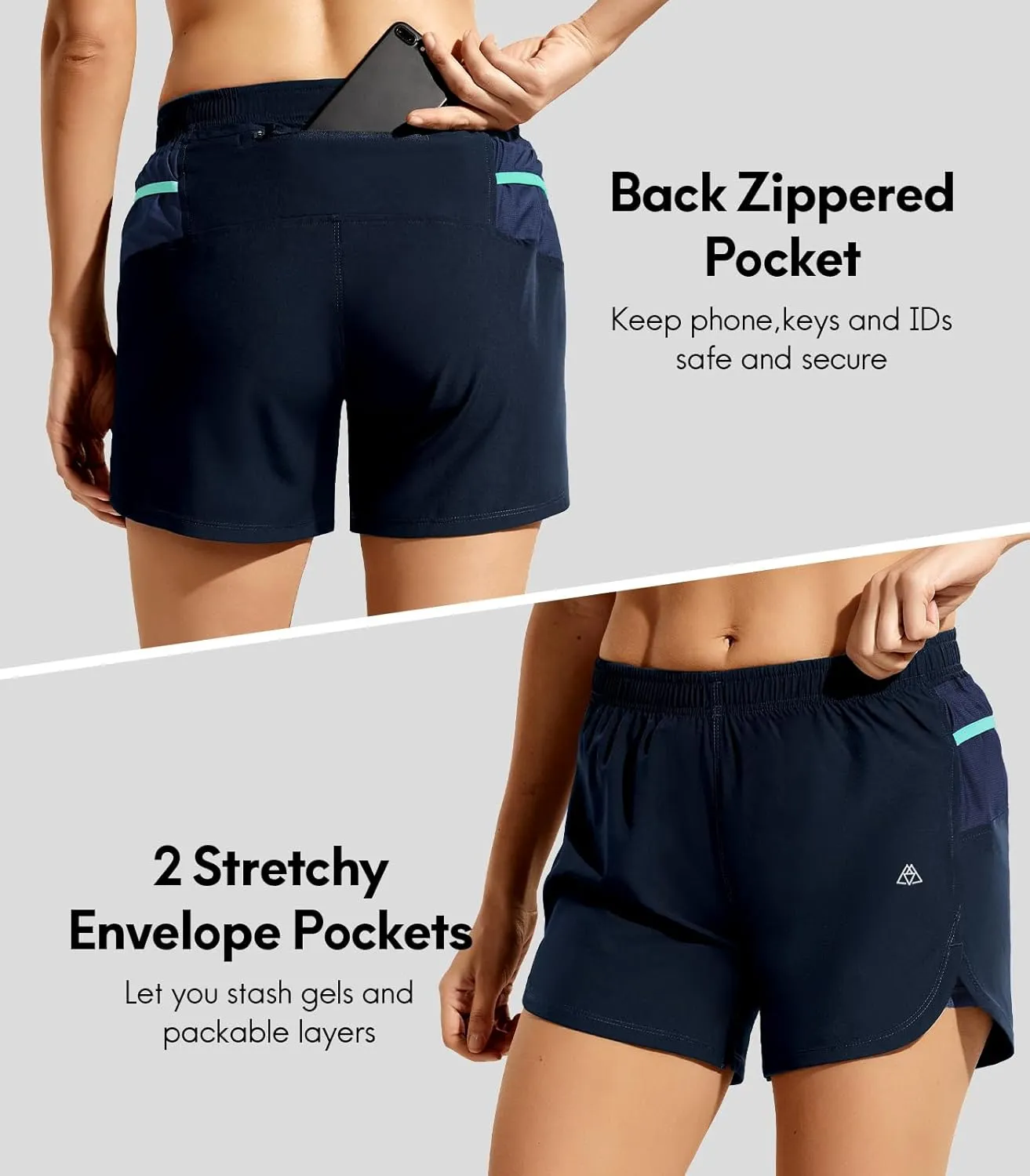 Haimont Womens Trail Running Shorts with Liner,4 in 2 in 1 Water Resistant Shorts with Pockets, Quick Dry Breathable