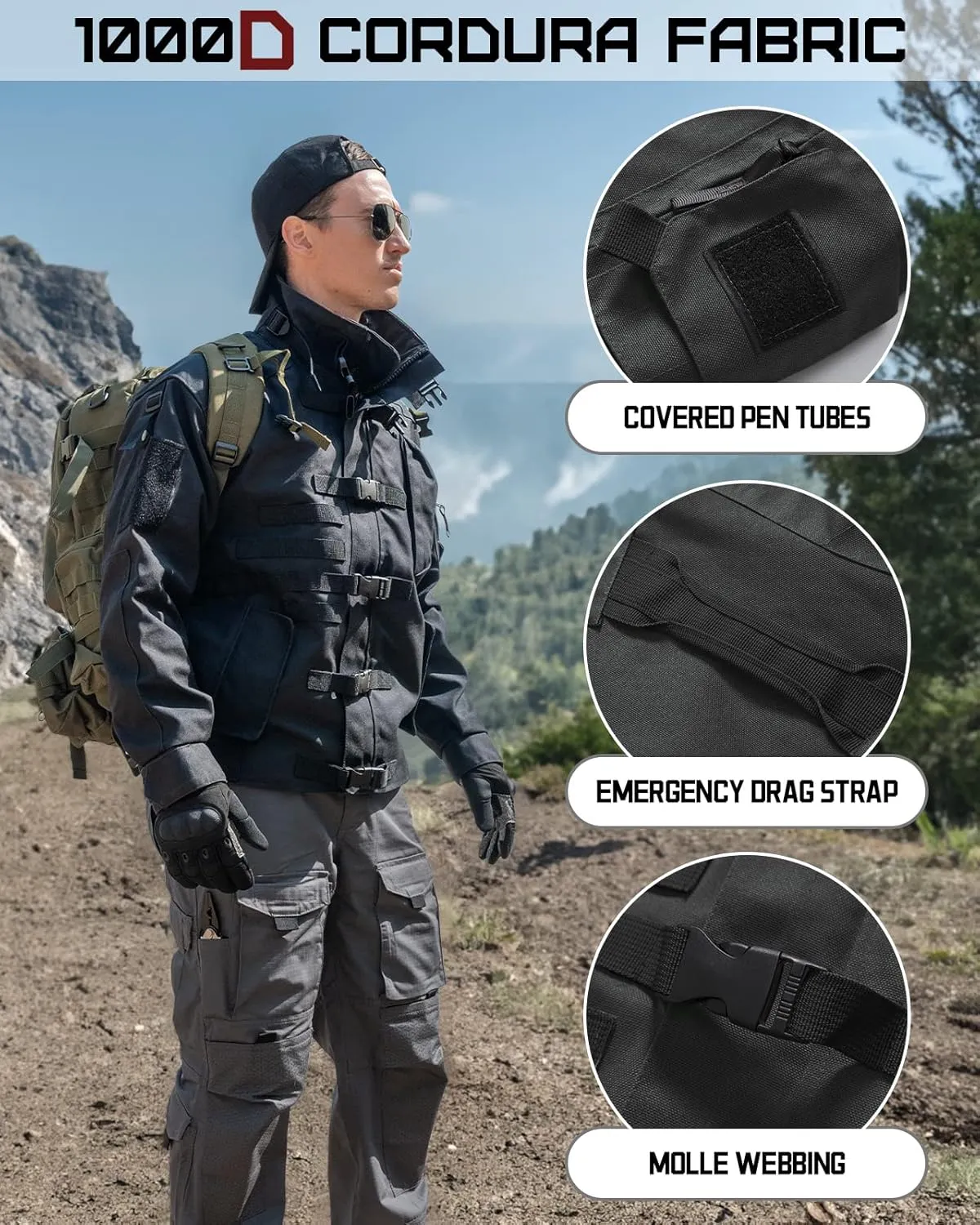 Hakjay Men's Military Jacket Outdoor Tactical Waterproof Jacket Army Jackets for Men with 9 Multi-Pockets Outwear Coat