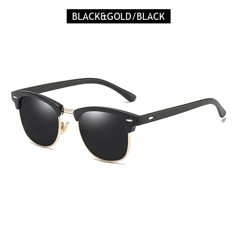 Half Frame Polarized Sunglasses Retro Rivet Design Black Anti-Glare Shades for Men & Women