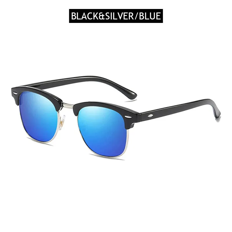 Half Frame Polarized Sunglasses Retro Rivet Design Black Anti-Glare Shades for Men & Women