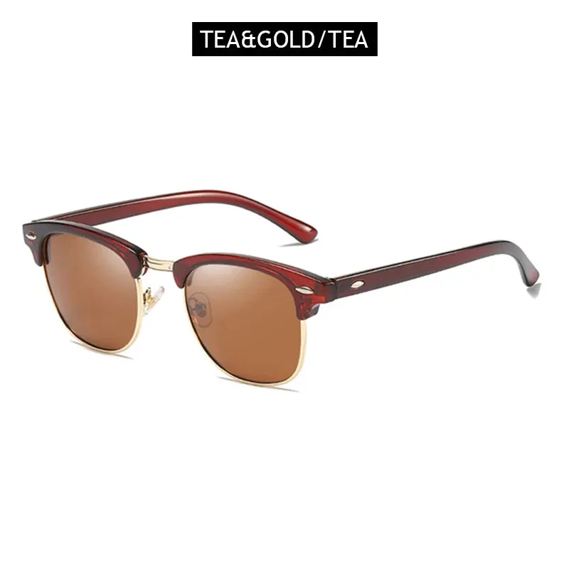 Half Frame Polarized Sunglasses Retro Rivet Design Black Anti-Glare Shades for Men & Women