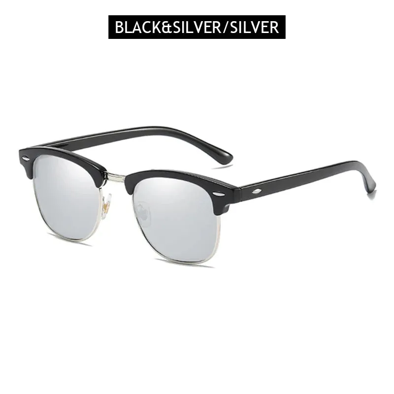 Half Frame Polarized Sunglasses Retro Rivet Design Black Anti-Glare Shades for Men & Women