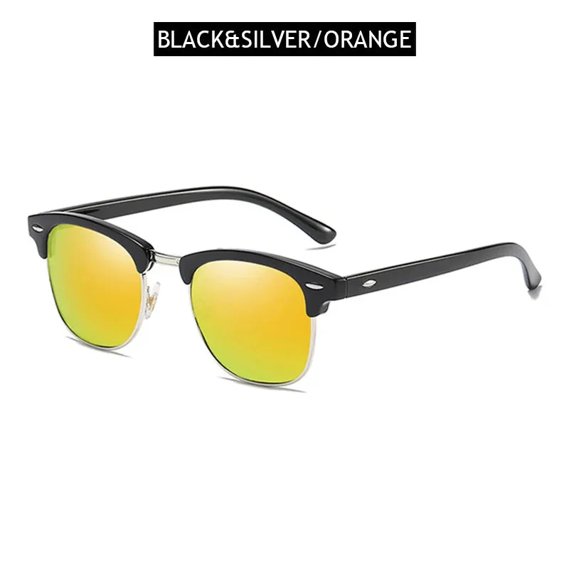 Half Frame Polarized Sunglasses Retro Rivet Design Black Anti-Glare Shades for Men & Women