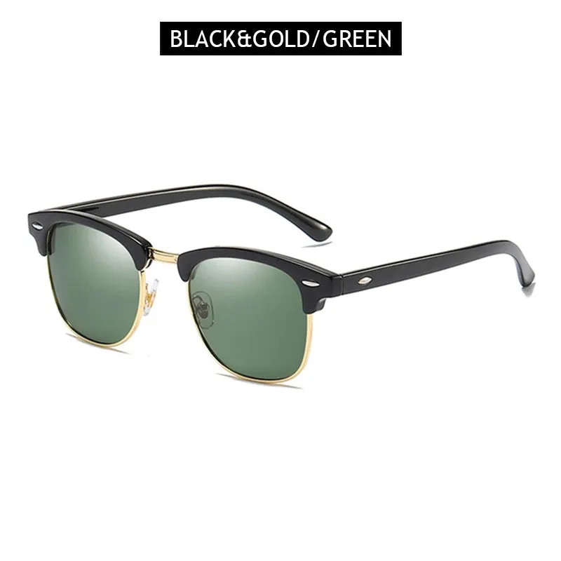 Half Frame Polarized Sunglasses Retro Rivet Design Black Anti-Glare Shades for Men & Women