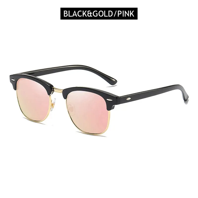 Half Frame Polarized Sunglasses Retro Rivet Design Black Anti-Glare Shades for Men & Women
