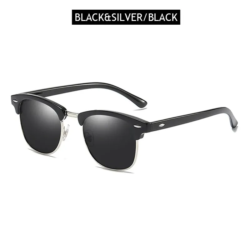 Half Frame Polarized Sunglasses Retro Rivet Design Black Anti-Glare Shades for Men & Women