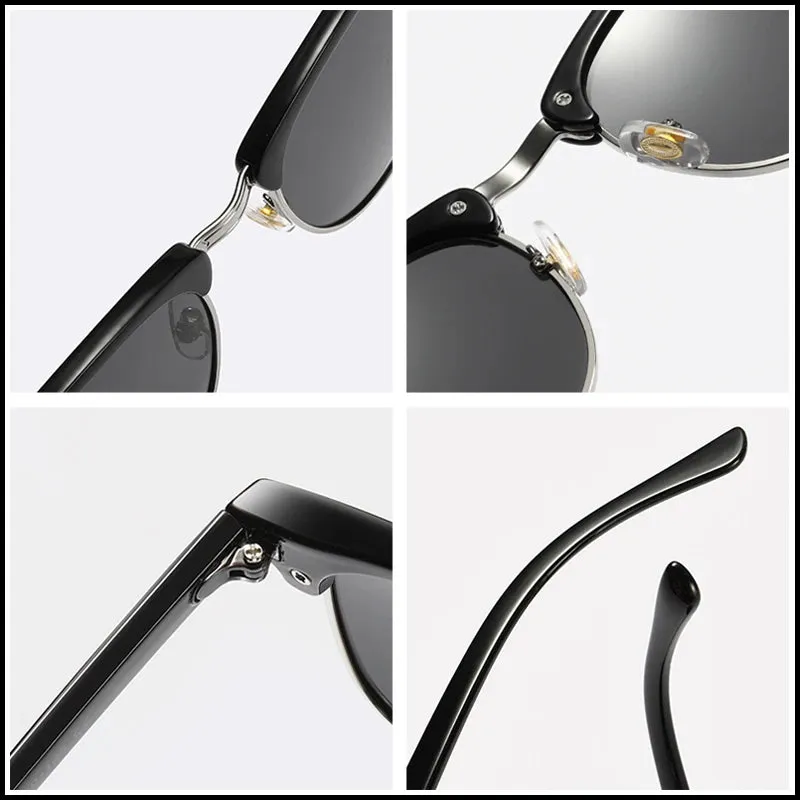 Half Frame Polarized Sunglasses Retro Rivet Design Black Anti-Glare Shades for Men & Women