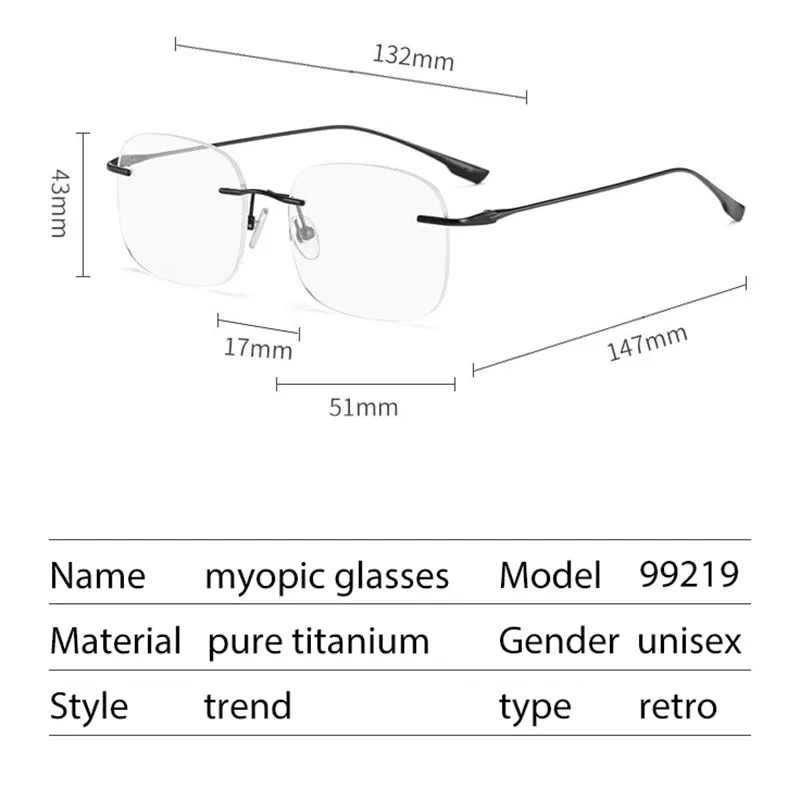 Handoer Men's Rimless Customized Lens Shape Titanium Eyeglasses 99219